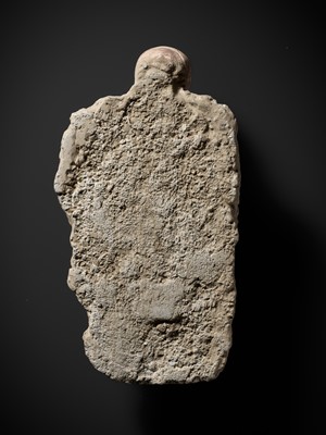 Lot 338 - A RARE POLYCHROME STUCCO RELIEF DEPICTING A MONK WITH A SKULL, ANCIENT REGION OF GANDHARA