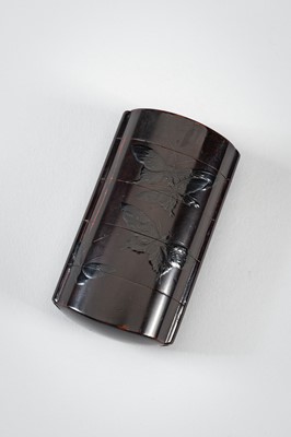 Lot 1419 - SHIGENORI: A FINE FOUR-CASE BLACK ON BLACK LACQUER INRO WITH BUTTERFLIES