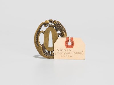 Lot 228 - A FINE YOSHIYUKI SCHOOL SENTOKU TSUBA IN THE FORM OF A DRAGON