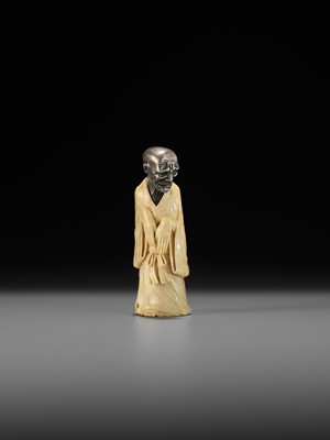 Lot 226 - A SILVER AND ANTLER NETSUKE OF A GHOST, YUREI, ATTRIBUTED TO GEORGES WEIL