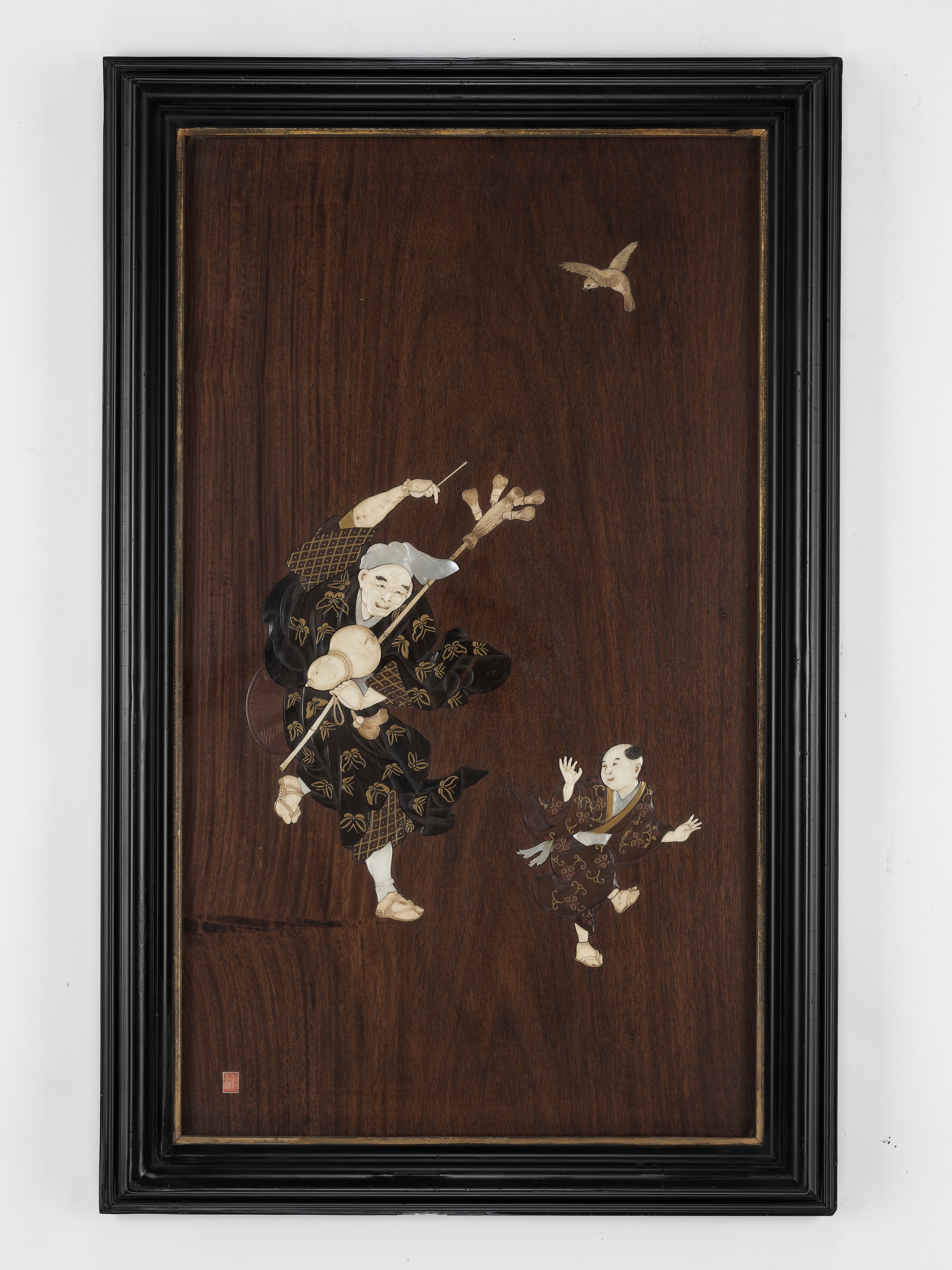 Lot 80 - A PAIR OF LARGE SHIBAYAMA-INLAID WOOD PANELS