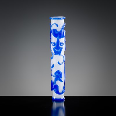 A BLUE OVERLAY SNOWFLAKE GLASS ‘CHILONG’ INCENSE HOLDER, QIANLONG MARK AND POSSIBLY LATE IN THE PERIOD