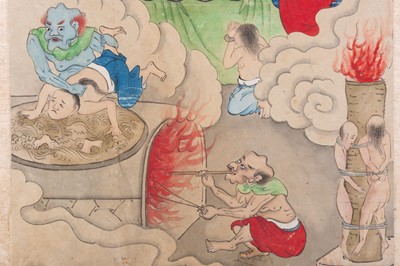Lot 744 - A PAINTING DEPICTING EMPEROR SONG DI PRESIDING OVER THE THIRD COURT OF DI YU, 1900s