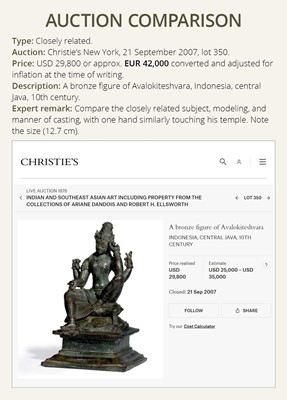 Lot 605 - A BRONZE FIGURE OF AVALOKITESHVARA, JAVA, 9TH-10TH CENTURY
