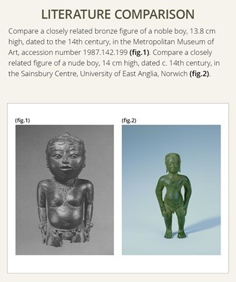 Lot 413 - A BRONZE FIGURE FRAGMENT OF A NOBLE BOY, MAJAPAHIT, 14TH CENTURY