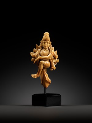 Lot 260 - A CARVED IVORY FIGURE OF VISHNU, INDIA, 17TH-18TH CENTURY