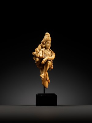 Lot 260 - A CARVED IVORY FIGURE OF VISHNU, INDIA, 17TH-18TH CENTURY