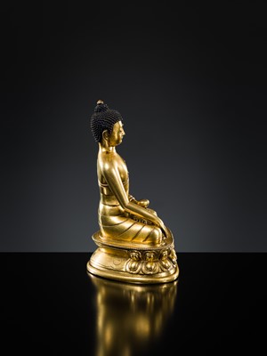 Lot 21 - A GILT BRONZE FIGURE OF BUDDHA SHAKYAMUNI, TIBET, 18TH – 19th CENTURY