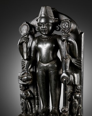 A BLACK STONE STELE OF VISHNU, INDIA, RAJASTHAN, 15TH – 16TH CENTURY