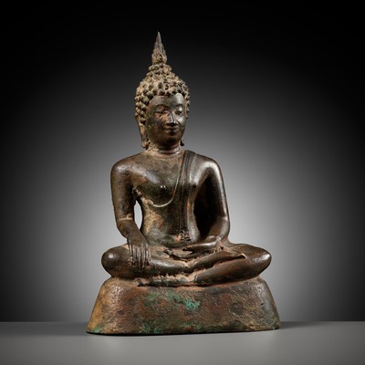 Lot 583 - A BRONZE FIGURE OF BUDDHA SHAKYAMUNI, AYUTTHAYA PERIOD, 15TH-17TH CENTURY