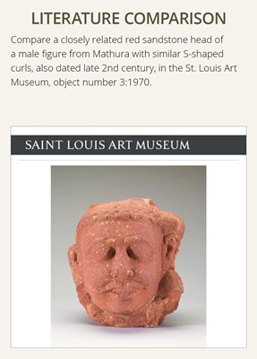 Lot 241 - A RARE MOTTLED RED SANDSTONE HEAD OF A JAIN TIRTHANKARA, MATHURA, KUSHAN PERIOD