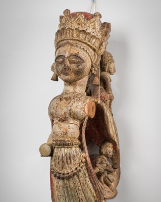 Lot 1215 - AN ARCHITECTURAL BRACKET DEPICTING A MOTHER GODDESS, GUJARAT, 18TH-19TH CENTURY