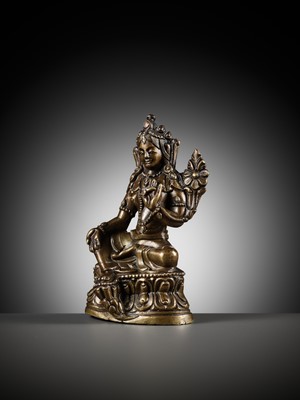 Lot 295 - A BRASS FIGURE OF ARYATARA, NEPAL , 18TH CENTURY