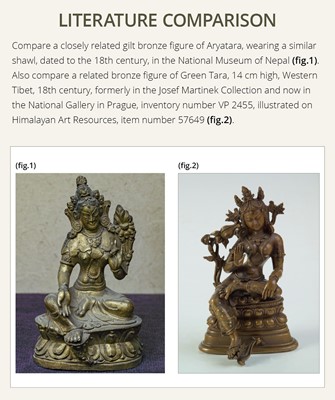 Lot 295 - A BRASS FIGURE OF ARYATARA, NEPAL , 18TH CENTURY