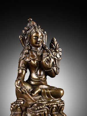 Lot 295 - A BRASS FIGURE OF ARYATARA, NEPAL , 18TH CENTURY