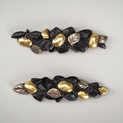Lot 1969 - A PAIR OF SHAKUDO MENUKI DEPICTING PEONY FLOWERS