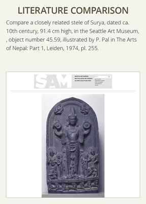 Lot 248 - A LARGE SCHIST STELE OF SURYA, PALA PERIOD, 10TH-12TH CENTURY