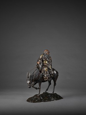 Lot 16 - A SPECTACULAR AND MASSIVE PARCEL GILT BRONZE FIGURE OF TOBA SEATED ON A MULE