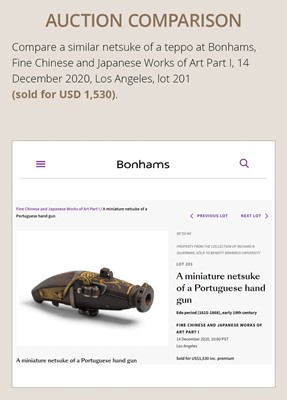 Lot 296 - A RARE WOOD AND IRON NETSUKE OF A MINIATURE