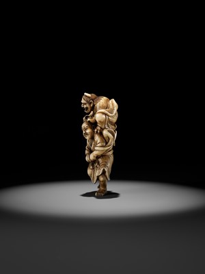 Lot 172 - IKKOSAI: A POWERFUL IVORY NETSUKE OF OMORI HIKOSHICHI ENCOUNTERING THE DEMONESS