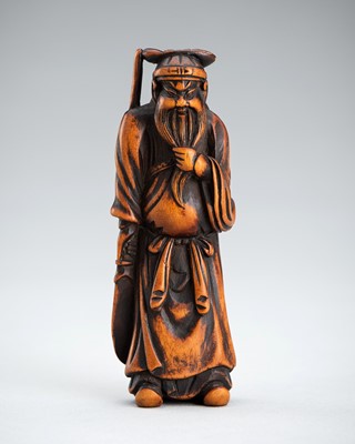 A WOOD NETSUKE OF KAN’U, EDO PERIOD