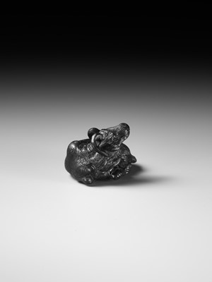 TATEKAWA KOSAI: AN EBONY WOOD NETSUKE OF A RECUMBENT OX