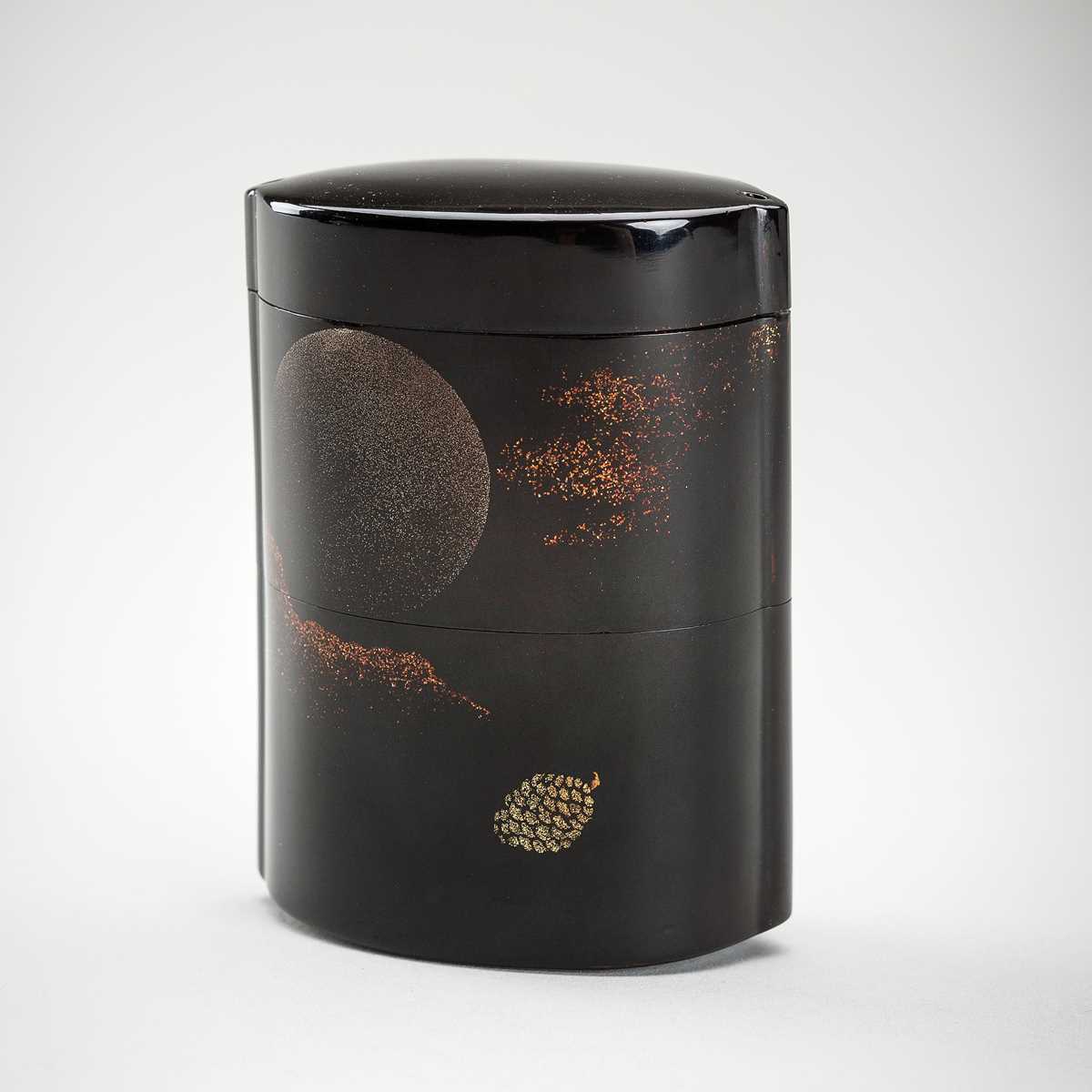 Lot 216 - GOZAN: A LARGE LACQUER TWO-CASE INRO WITH A MOONLIT SKY AND A POEM