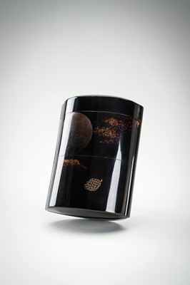Lot 216 - GOZAN: A LARGE LACQUER TWO-CASE INRO WITH A MOONLIT SKY AND A POEM
