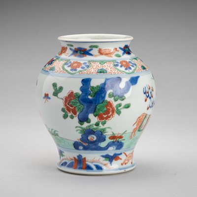 Lot 1747 - A MING-STYLE WUCAI PORCELAIN VASE, LATE QING DYNASTY