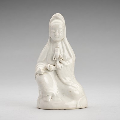 Lot 1730 - A BLANC DE CHINE CERAMIC FIGURE OF GUANYIN, 19TH CENTURY