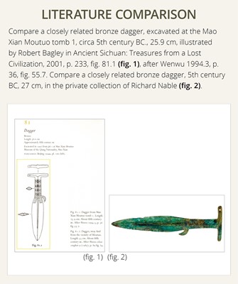Lot 359 - A RARE BRONZE DAGGER, ANCIENT QIANG PEOPLE, CIRCA 5TH CENTURY BC