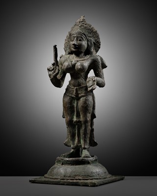 Lot 279 - A BRONZE FIGURE OF KALI, CHOLA PERIOD