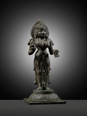 Lot 279 - A BRONZE FIGURE OF KALI, CHOLA PERIOD