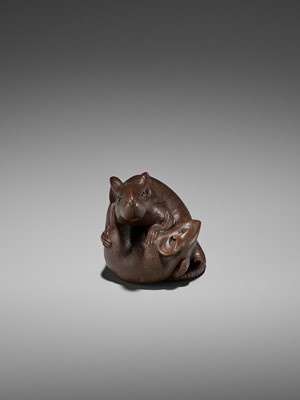 Lot 308 - GYOKUMIN: A SUPERB NAGOYA SCHOOL WOOD OKIMONO OF TWO RATS
