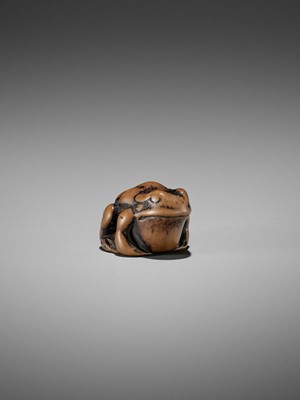 Lot 33 - AN EARLY WOOD NETSUKE OF A TOAD