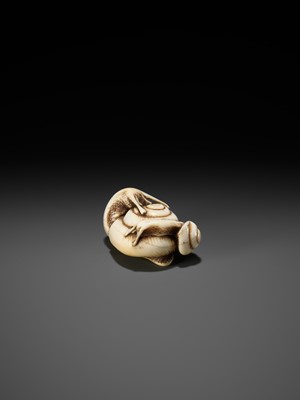 Lot 37 - A FINE IVORY NETSUKE DEPICTING A PAIR OF SNAILS