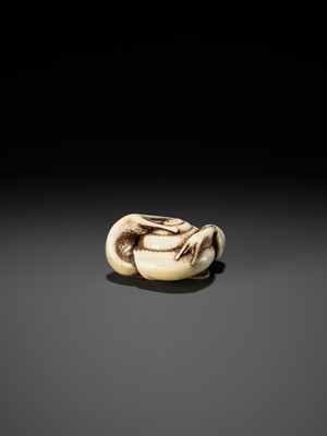 Lot 37 - A FINE IVORY NETSUKE DEPICTING A PAIR OF SNAILS