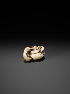 Lot 37 - A FINE IVORY NETSUKE DEPICTING A PAIR OF SNAILS