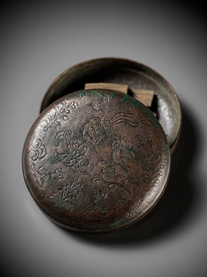 Lot 327 - A COPPER ALLOY ‘MANDARIN DUCKS’ BOX AND COVER, TANG DYNASTY
