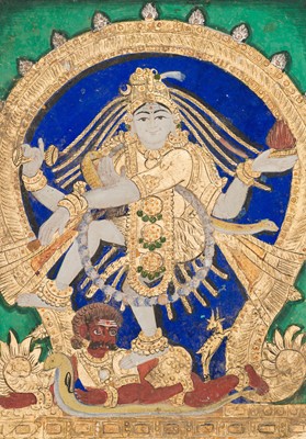 Lot 648 - A TANJORE PAINTING OF SHIVA NATARAJA IN A TEMPLE ALCOVE, INDIA, LATE 19TH CENTURY
