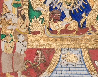 Lot 648 - A TANJORE PAINTING OF SHIVA NATARAJA IN A TEMPLE ALCOVE, INDIA, LATE 19TH CENTURY
