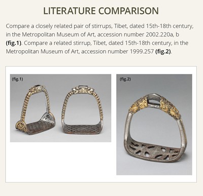 Lot 281 - A PARCEL-GILT AND SILVERED IRON STIRRUP, YOB CHA, 15TH-18TH CENTURY