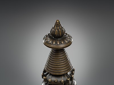 Lot 280 - A BRONZE STUPA, KADAMPA STYLE, TIBET, 13TH CENTURY