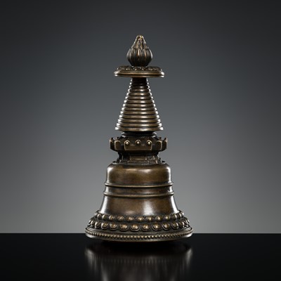 Lot 280 - A BRONZE STUPA, KADAMPA STYLE, TIBET, 13TH CENTURY