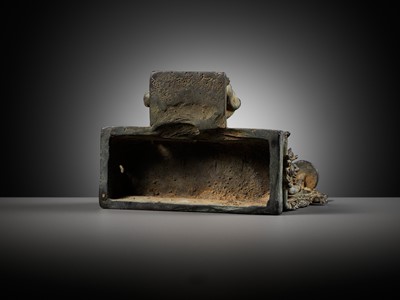 Lot 202 - A RARE BRONZE GROUP DEPICTING SHIVA AND PARVATI WITH NANDI, CENTRAL JAVA, CIRCA 900-950 AD