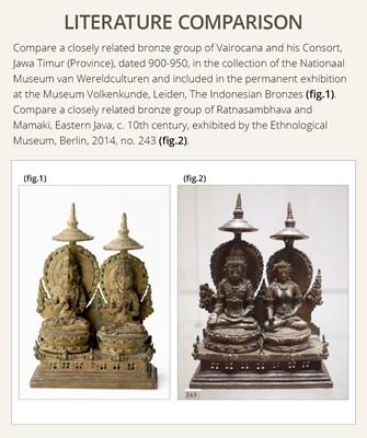 Lot 202 - A RARE BRONZE GROUP DEPICTING SHIVA AND PARVATI WITH NANDI, CENTRAL JAVA, CIRCA 900-950 AD