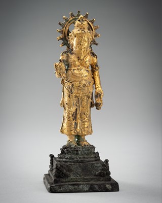 Lot 1162 - A RARE GILT COPPER ALLOY FIGURE OF AGASTYA, JAVA, 14TH-15TH CENTURY OR EARLIER