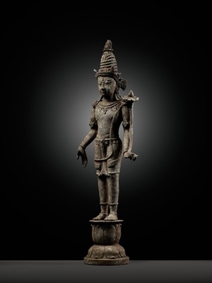 Lot 412 - A BRONZE FIGURE OF PADMAPANI, CENTRAL JAVA