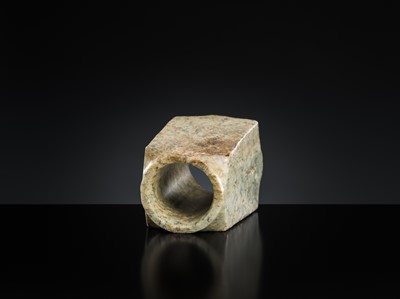Lot 420 - A CELADON JADE CONG, SHANG DYNASTY