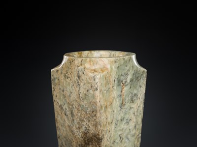 Lot 420 - A CELADON JADE CONG, SHANG DYNASTY